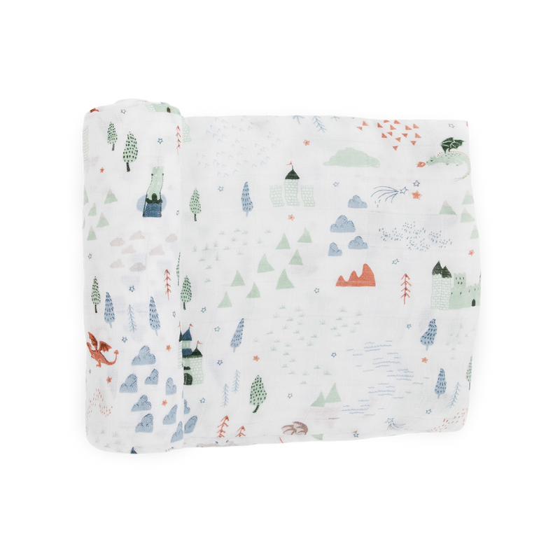 Little Unicorn Deluxe Muslin Swaddle Blanket - Dragon Days, soft baby blanket for newborns