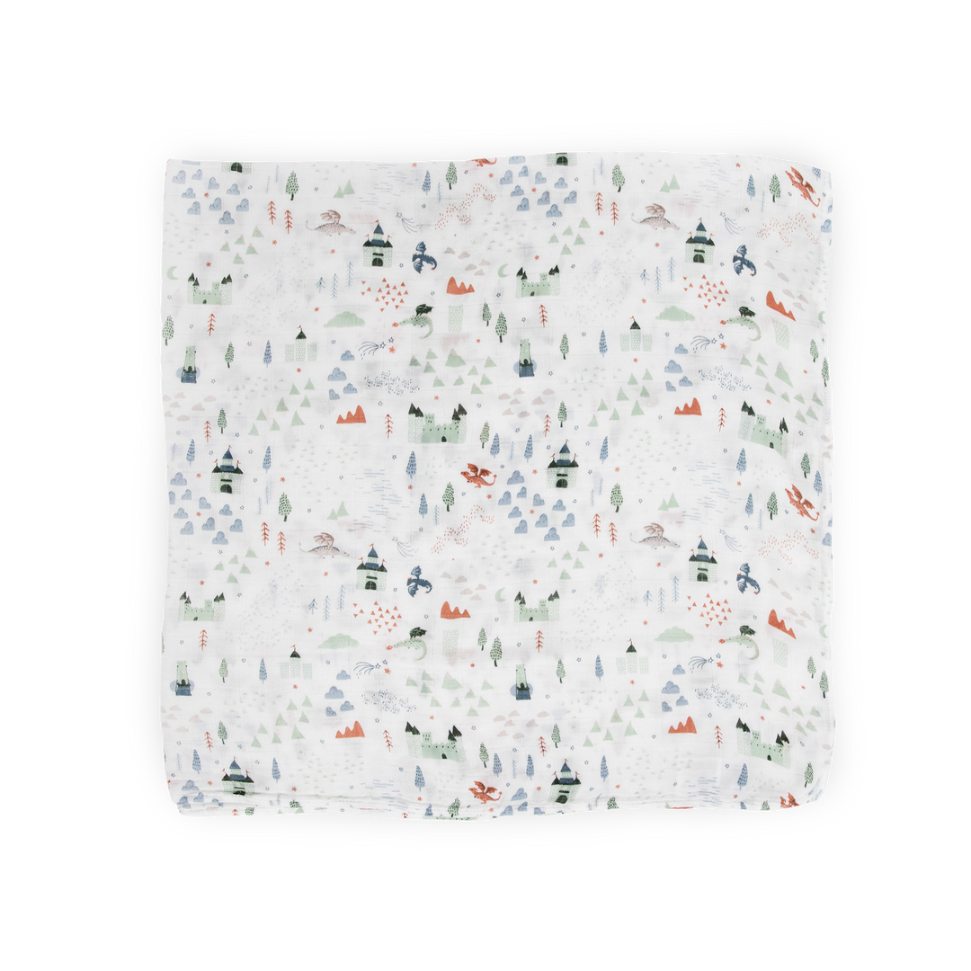 Little Unicorn Deluxe Muslin Swaddle Blanket - Dragon Days, breathable muslin swaddle blankets