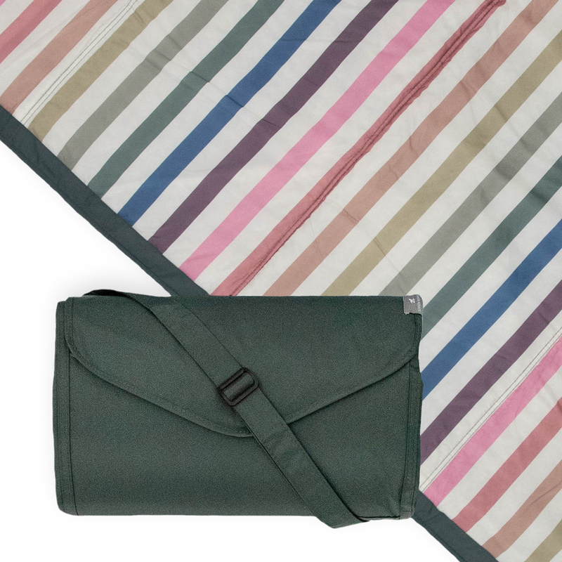 Soft Chroma Rugby Stripe Outdoor Blanket by Little Unicorn, a waterproof blanket outdoor for park days and family fun.