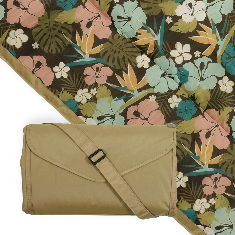 Little Unicorn Outdoor Blanket - Hibiscus spread on grass, perfect outdoor blanket for picnics and family fun.