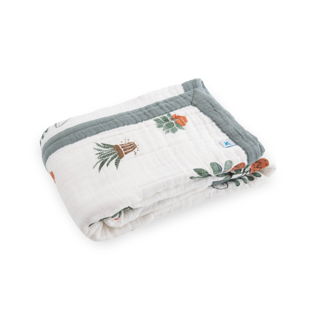 Close-up of the Little Unicorn Cotton Muslin Baby Quilt - Prickle Pots highlighting soft, breathable muslin fabric for baby comfort.