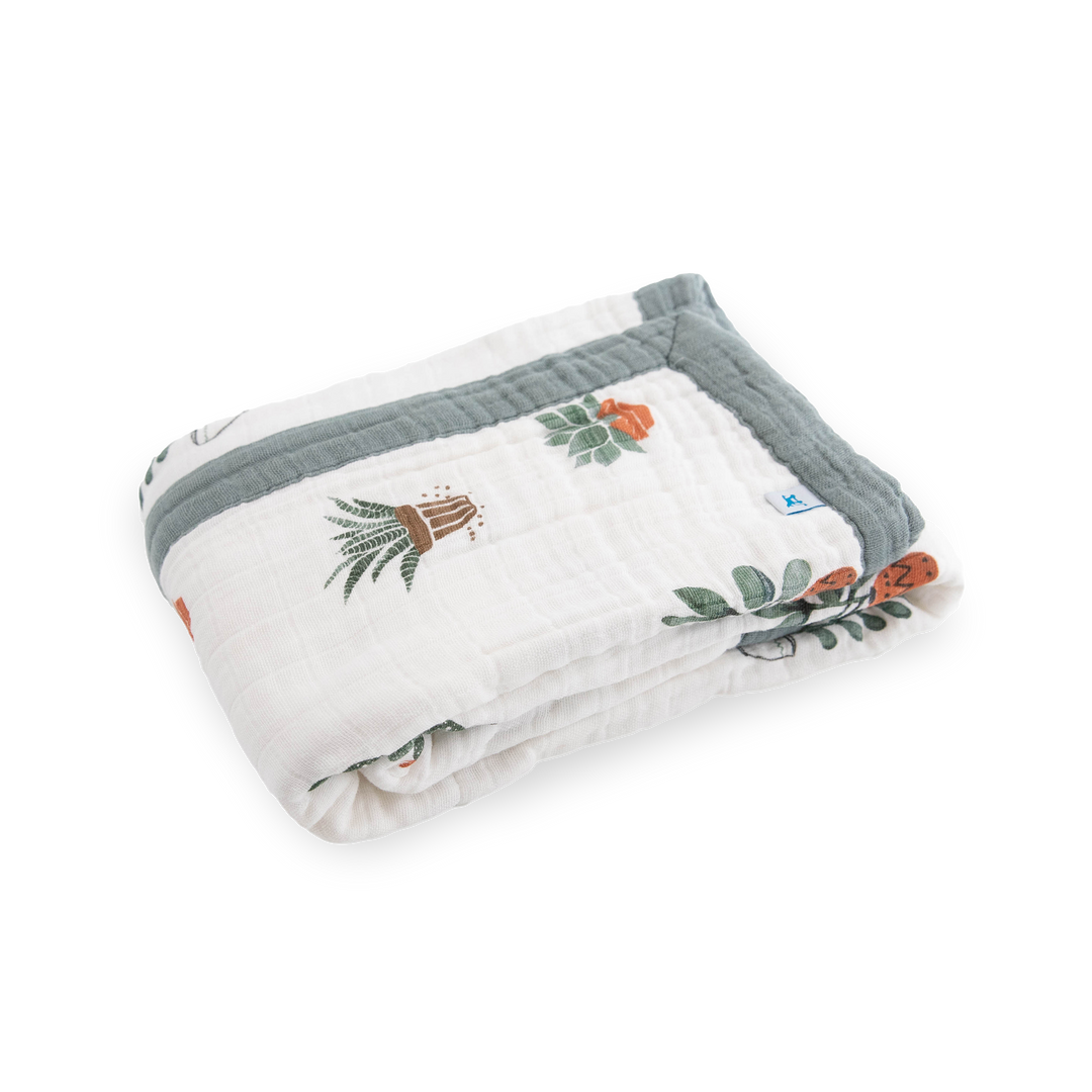 Close-up of the Little Unicorn Cotton Muslin Baby Quilt - Prickle Pots highlighting soft, breathable muslin fabric for baby comfort.