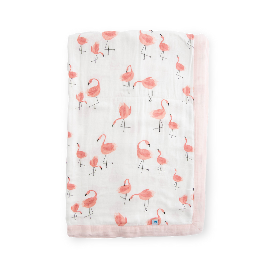 Little Unicorn Deluxe Muslin Baby Quilt - Pink Ladies in soft pink floral print, cozy baby blanket for infants