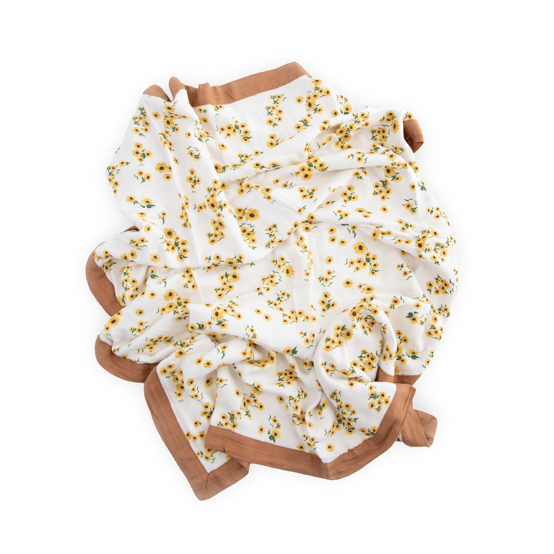 Soft muslin baby blanket from Little Unicorn, Deluxe Muslin Baby Quilt - Ditsy Sunflower, ideal for swaddling and nap time