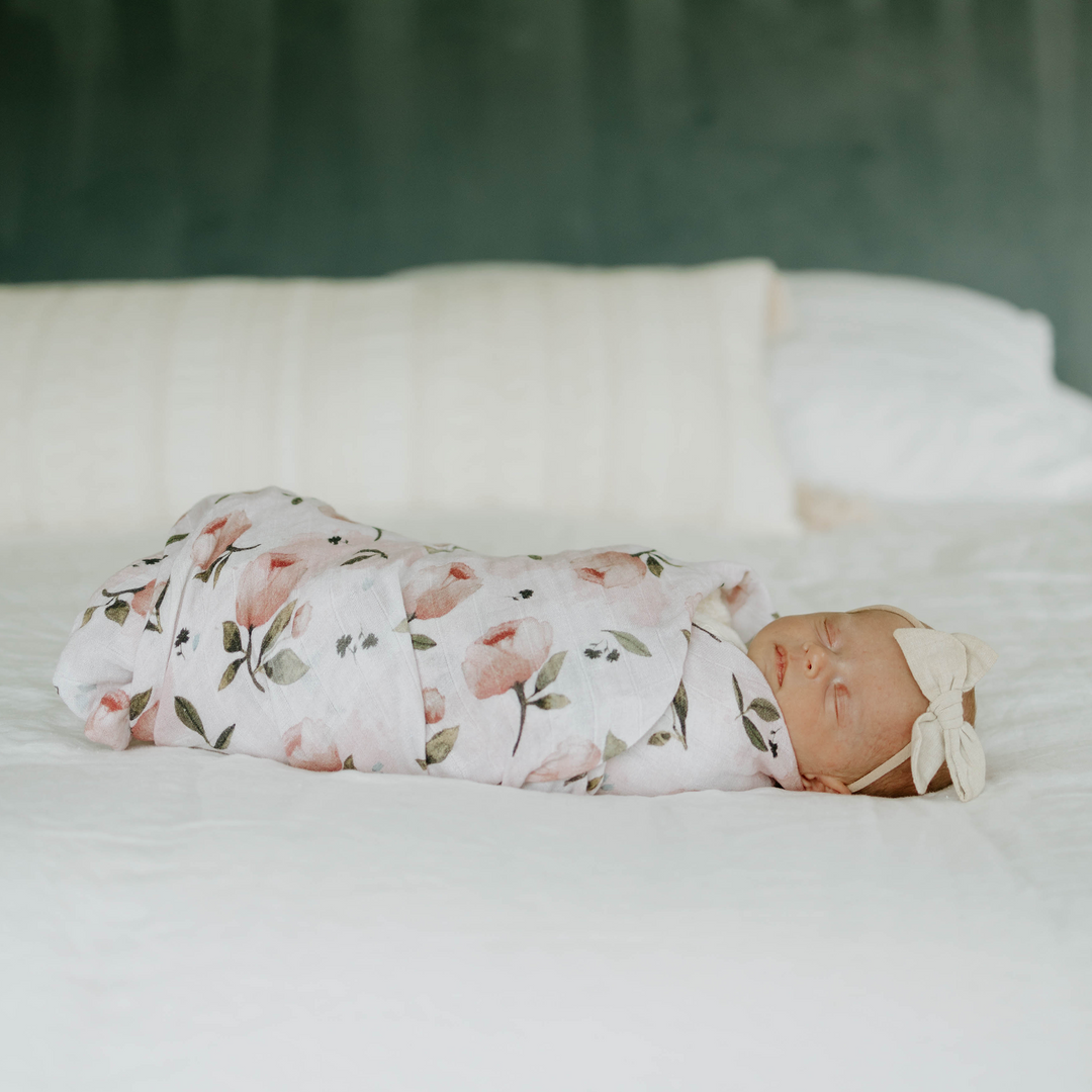 Soft and breathable muslin for swaddling, Little Unicorn Organic Cotton Watercolor Floret Swaddle Blanket.