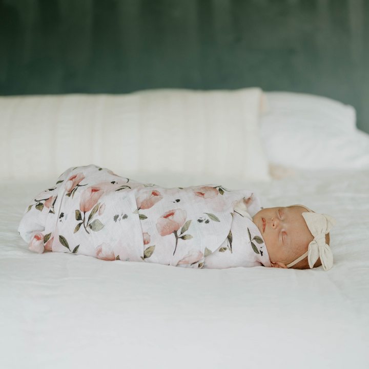 Soft and breathable muslin for swaddling, Little Unicorn Organic Cotton Watercolor Floret Swaddle Blanket.