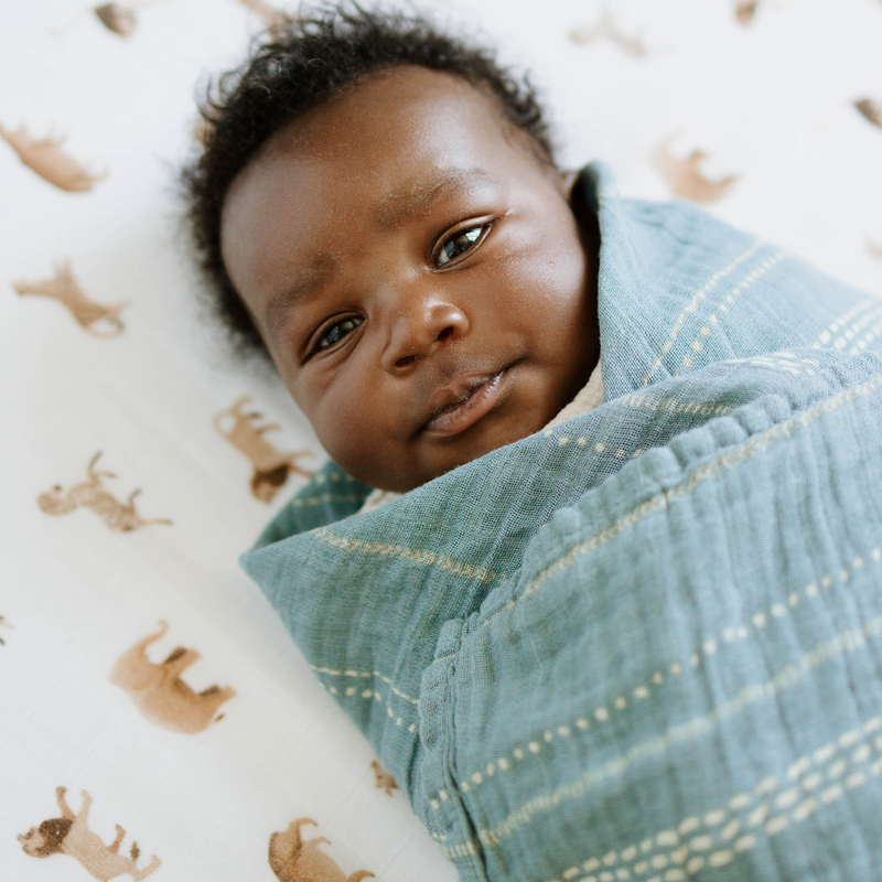 Soft and breathable muslin for swaddling, Little Unicorn Organic Cotton Stillwater Stitch Swaddle Blanket.