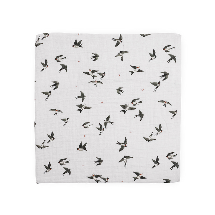 Gentle infant muslin blankets by Little Unicorn, Organic Cotton Muslin Swaddle Blanket in Swallows.