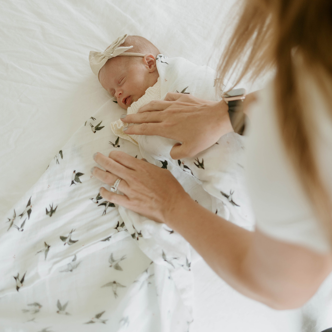 Soft and breathable muslin for swaddling, Little Unicorn Organic Cotton Swallows Swaddle Blanket.