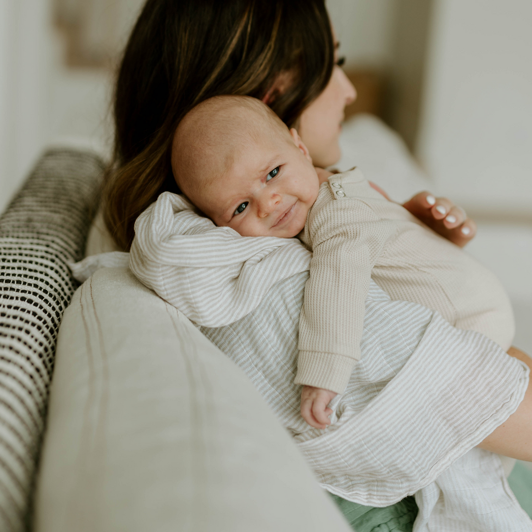 Soft and breathable muslin for swaddling, Little Unicorn Organic Cotton Sand Stripe Swaddle Blanket.
