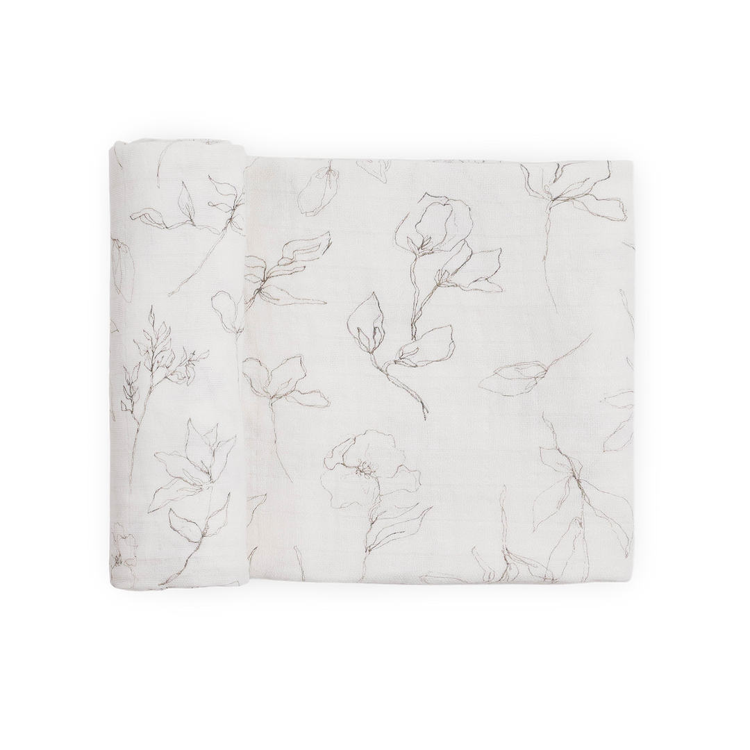 Little Unicorn Organic Cotton Muslin Swaddle Blanket in Pencil Floral, soft baby blanket for newborns.