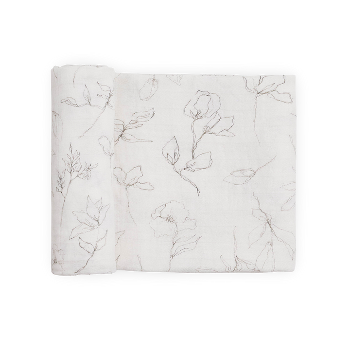 Little Unicorn Organic Cotton Muslin Swaddle Blanket in Pencil Floral, soft baby blanket for newborns.