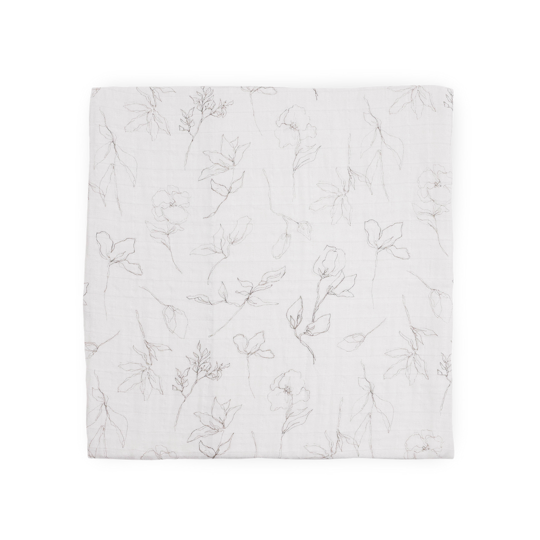 Gentle infant muslin blankets by Little Unicorn, Organic Cotton Muslin Swaddle Blanket in Pencil Floral.