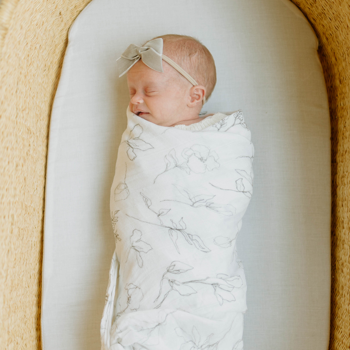 Pencil Floral muslin baby blankets from Little Unicorn, cozy Organic Cotton Muslin Swaddle Blanket.