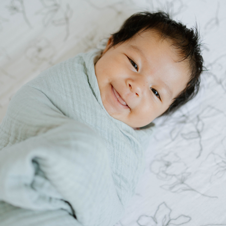 White Sage Organic Cotton Muslin Swaddle Blanket by Little Unicorn, soft and cozy baby blankets