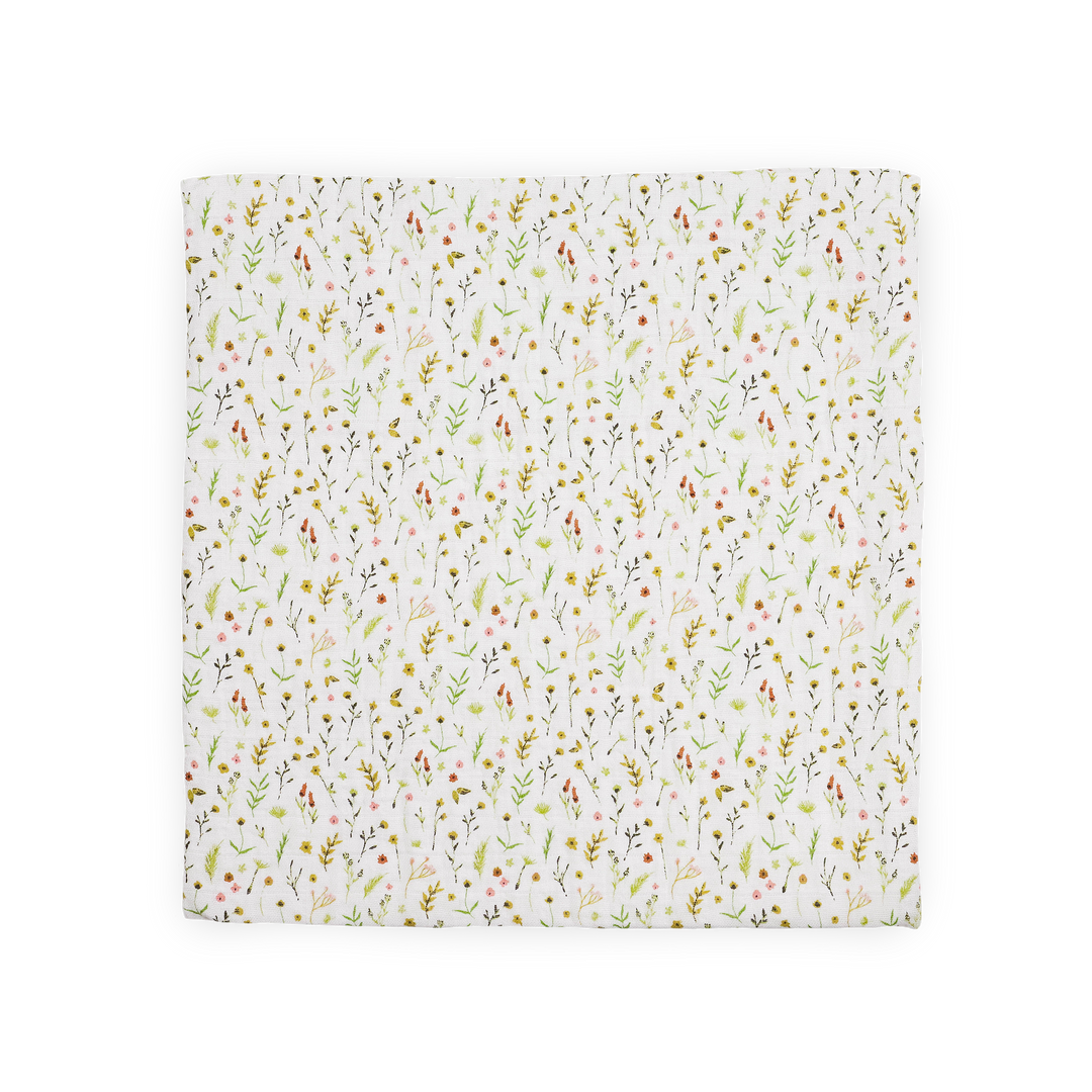 Gentle infant muslin blankets by Little Unicorn, Organic Cotton Muslin Swaddle Blanket in Floral Field.