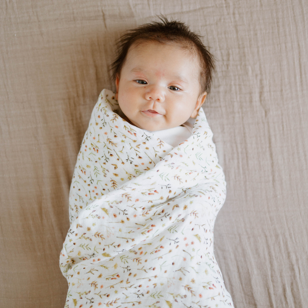 Floral Field baby blankets by Little Unicorn, Organic Cotton Muslin Swaddle Blanket for infants.