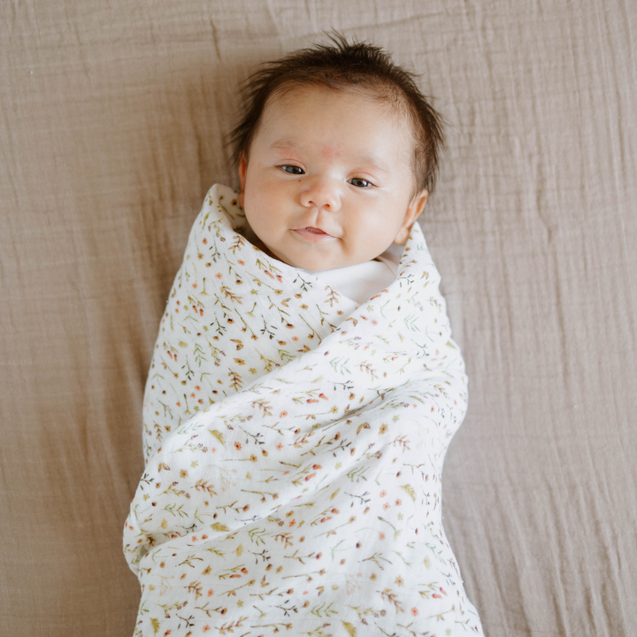 Floral Field baby blankets by Little Unicorn, Organic Cotton Muslin Swaddle Blanket for infants.