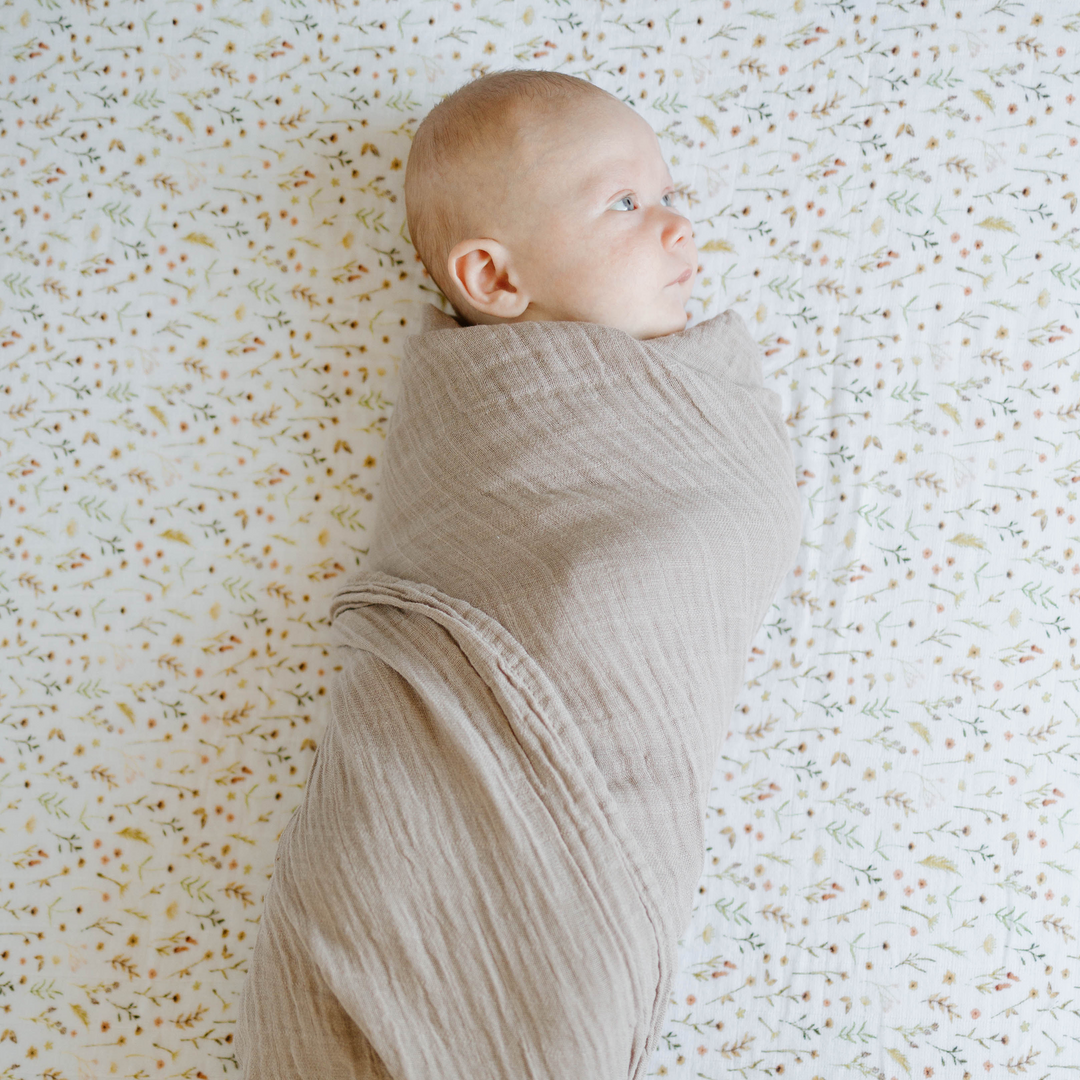 Little Unicorn Organic Cotton Muslin Swaddle Blanket in Driftwood, versatile swaddle cloth muslin.