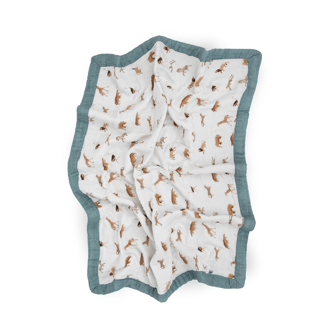 Lightweight muslin baby blanket, Little Unicorn Organic Cotton Muslin Baby Quilt - Animal Crackers, ideal for swaddling