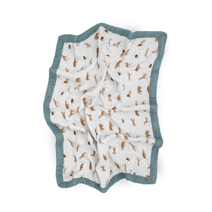 Lightweight muslin baby blanket, Little Unicorn Organic Cotton Muslin Baby Quilt - Animal Crackers, ideal for swaddling