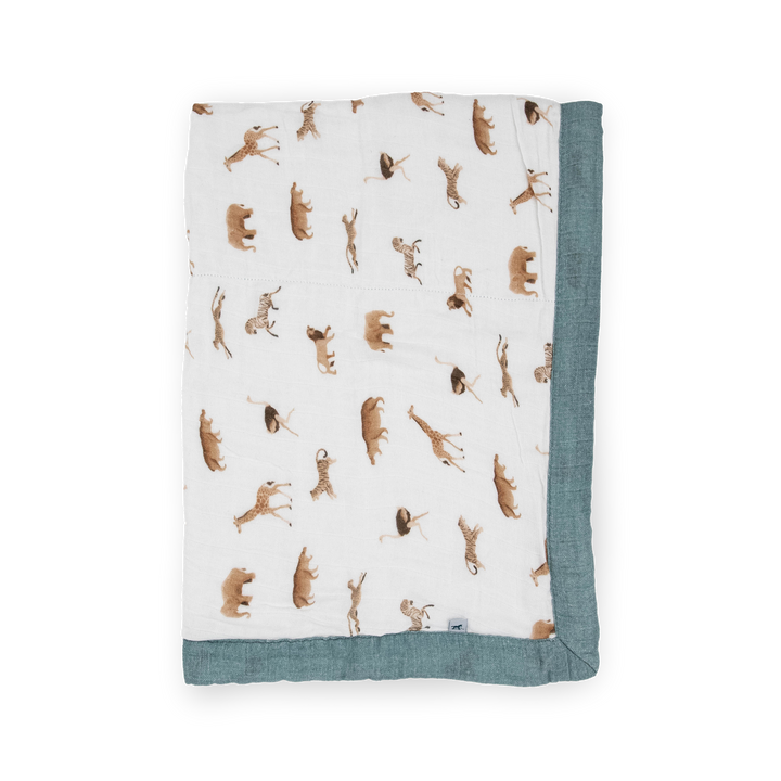 Little Unicorn Organic Cotton Muslin Baby Quilt - Animal Crackers featuring playful animal print, soft baby blanket