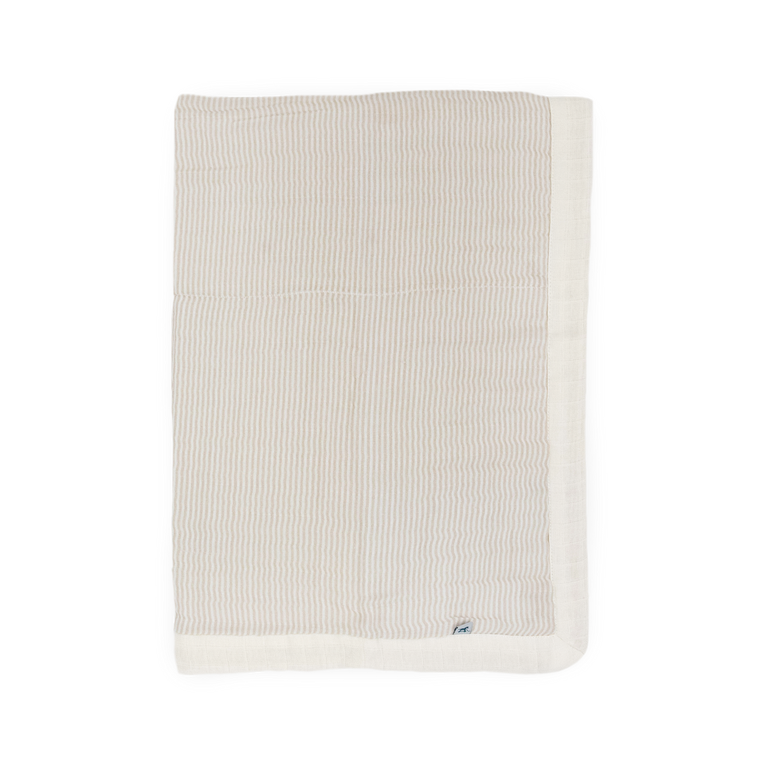 Little Unicorn Organic Cotton Muslin Baby Quilt - Sand Stripe, soft muslin baby blanket for cozy infant comfort