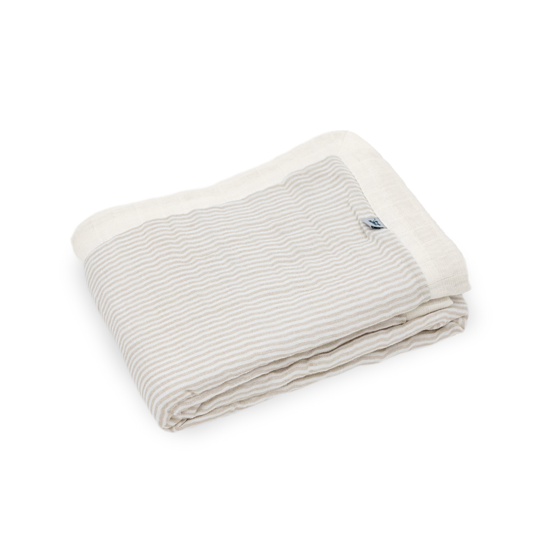 Organic muslin quilt by Little Unicorn, Sand Stripe design, lightweight muslin baby quilt ideal for swaddling