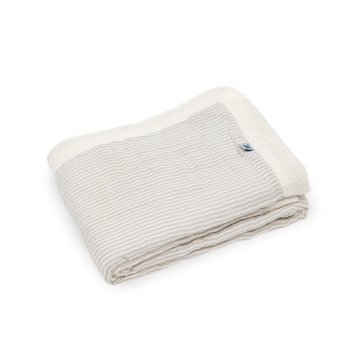 Organic muslin quilt by Little Unicorn, Sand Stripe design, lightweight muslin baby quilt ideal for swaddling