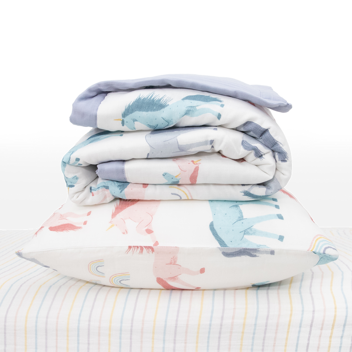 Cotton Muslin Toddler Bedding 3 Piece Set - Unicorns