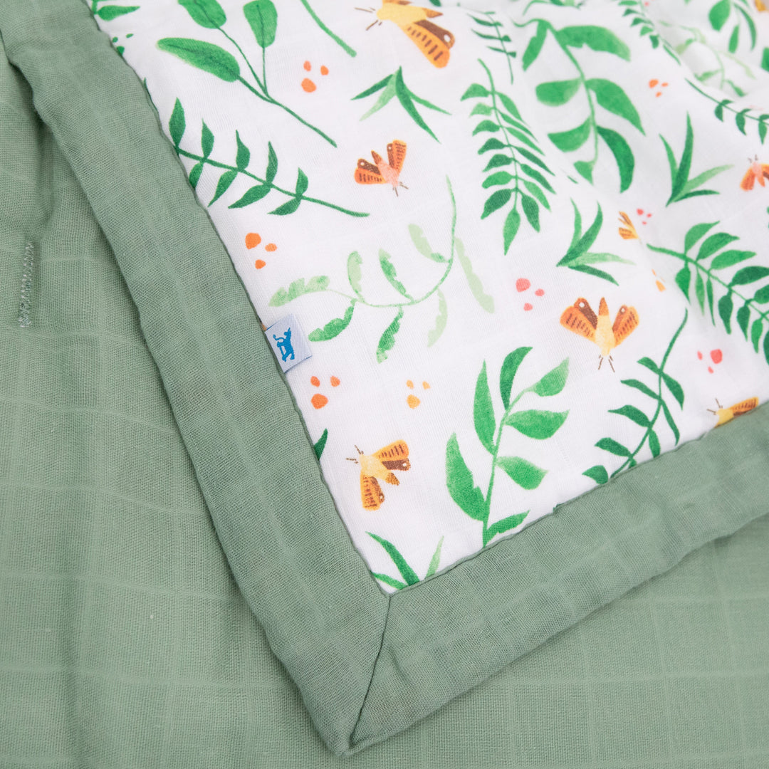 Little Unicorn Toddler Bed Comforter in Mighty Jungle, gentle muslin blanket for little ones