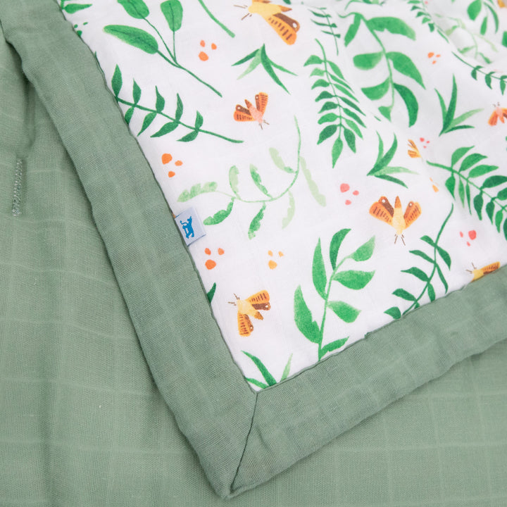 Little Unicorn Toddler Bed Comforter in Mighty Jungle, gentle muslin blanket for little ones