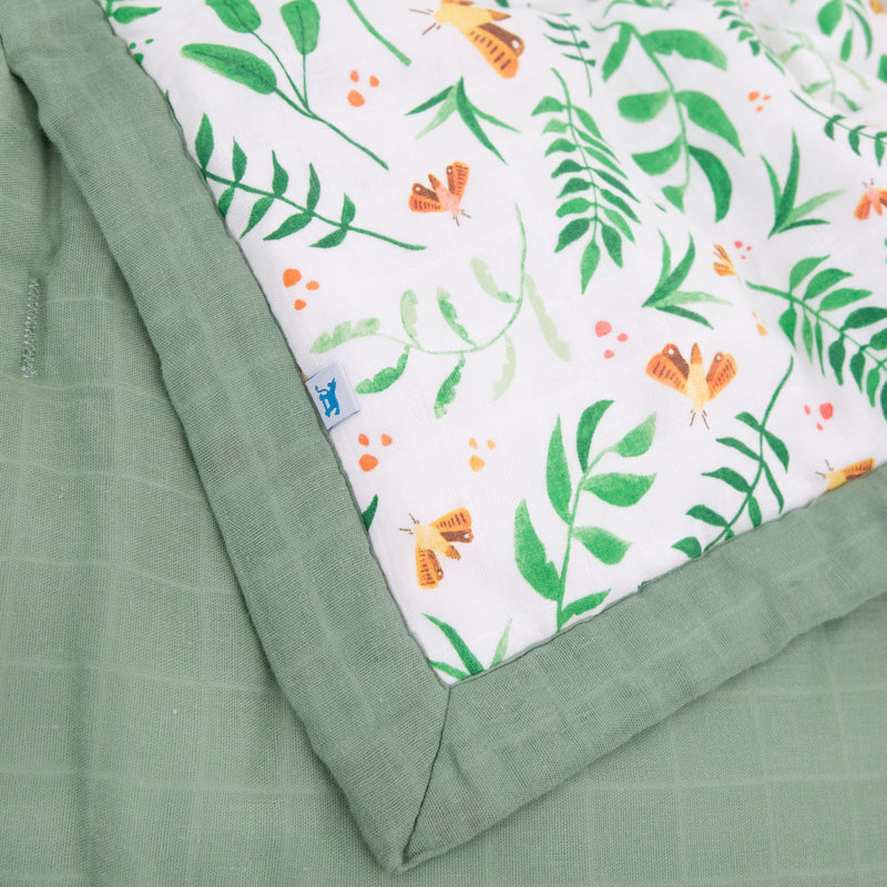 Little Unicorn Toddler Bed Comforter in Mighty Jungle, gentle muslin blanket for little ones
