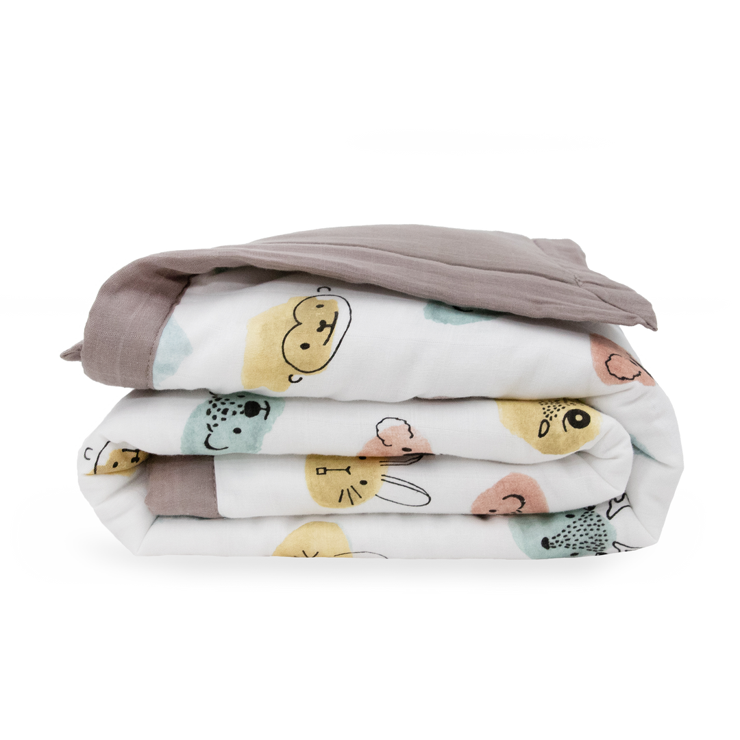 Watercolor Critters Cotton Muslin Toddler Comforter by Little Unicorn, cozy comforter for little ones