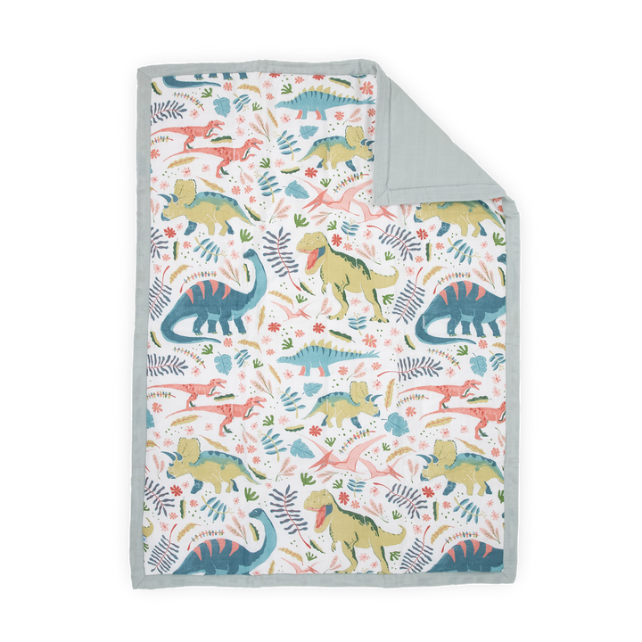 Little Unicorn Cotton Muslin Toddler Comforter - Boho Dino, soft baby sleep bag for toddlers.