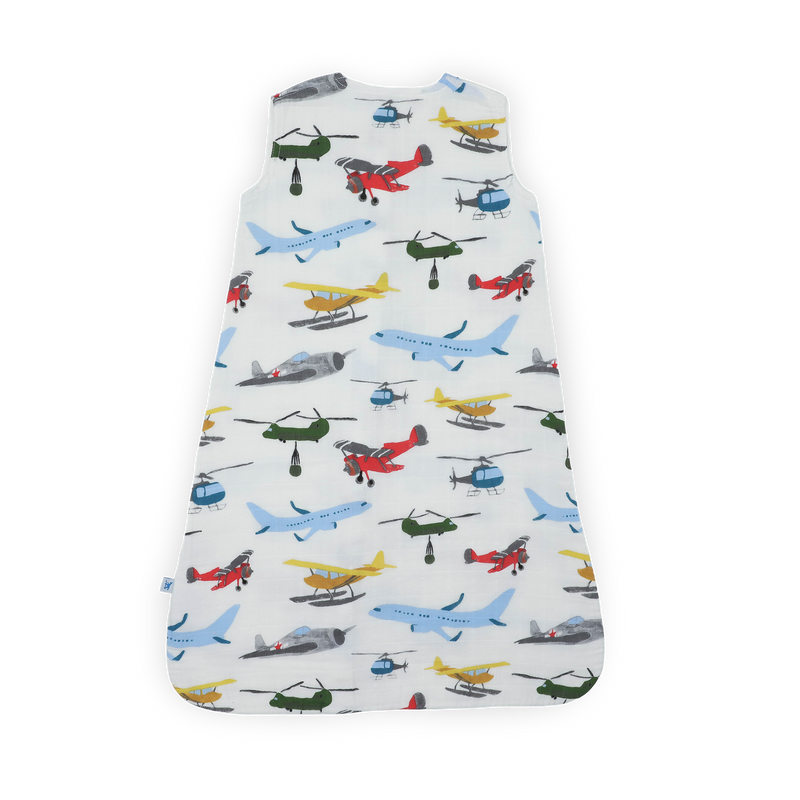 Little Unicorn Cotton Muslin Sleep Bag - Air Show, baby sleep bag in soft muslin with colorful planes.