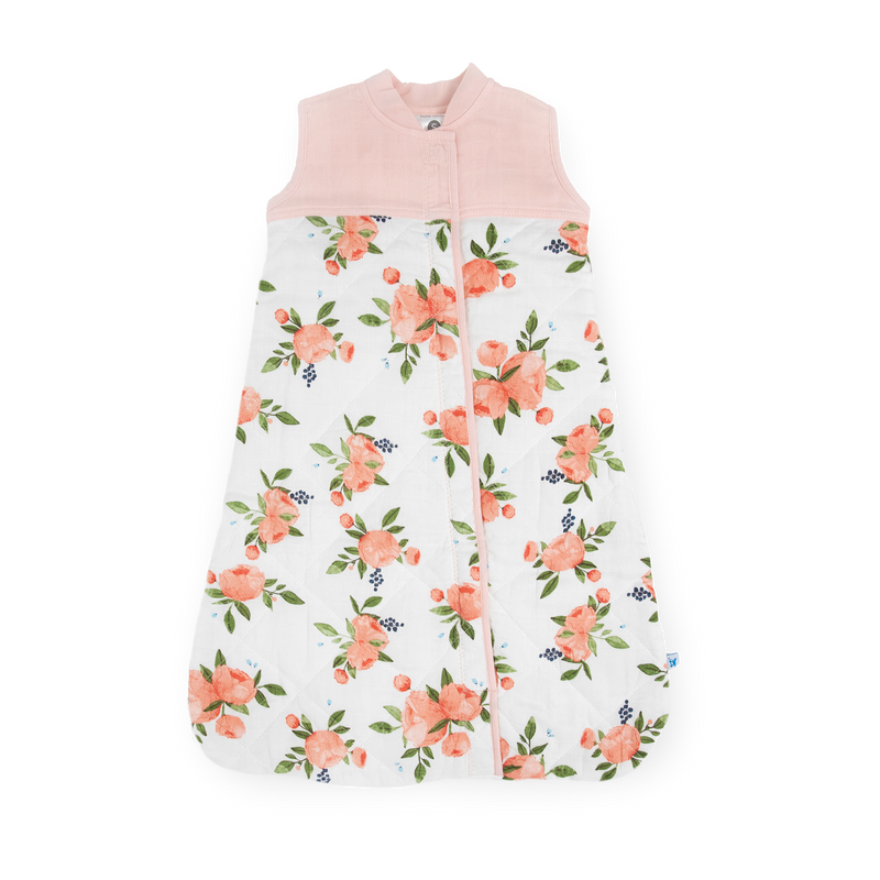 Little Unicorn Cotton Muslin Quilted Sleep Bag – Watercolor Roses, cozy baby sleeping bag for naps.