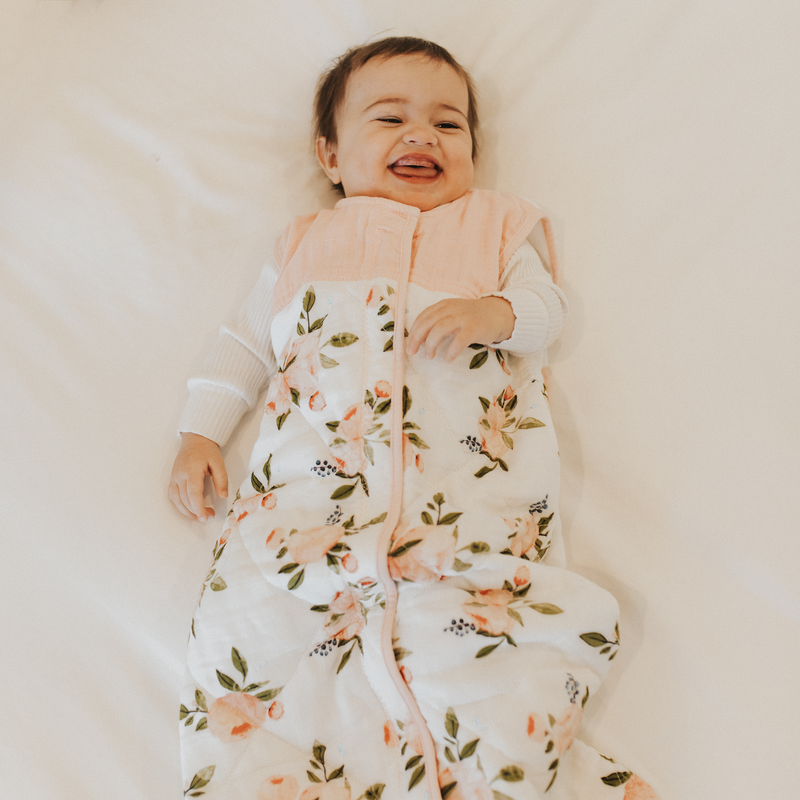 Soft Cotton Muslin Quilted Sleep Bag – Watercolor Roses by Little Unicorn, ideal as a sleeping bag baby.