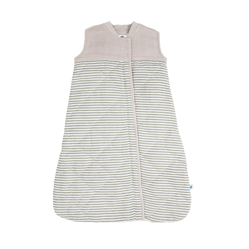 Little Unicorn Cotton Muslin Quilted Sleep Bag - Grey Stripe, soft and cozy baby sleep bag for comfortable naps.