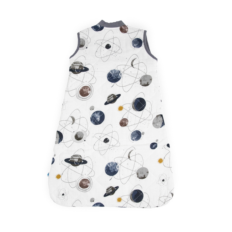 Little Unicorn Cotton Muslin Quilted Sleep Bag - Planetary laid flat, lightweight design perfect for everyday baby sleeping bags.
