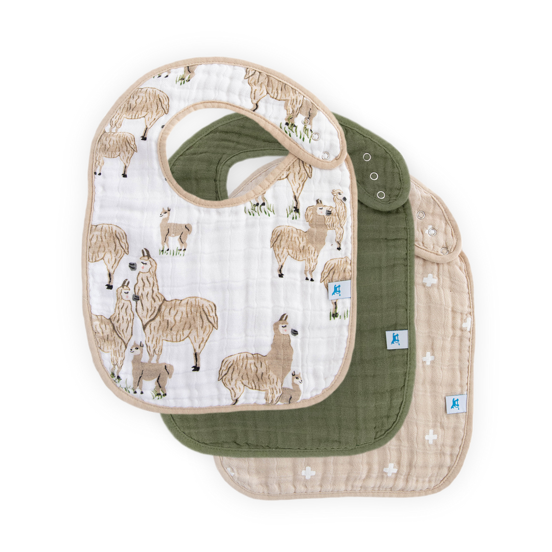 Little Unicorn Cotton Muslin Classic Bib 3 Pack - Llama Llama, adorable bibs for baby mealtime