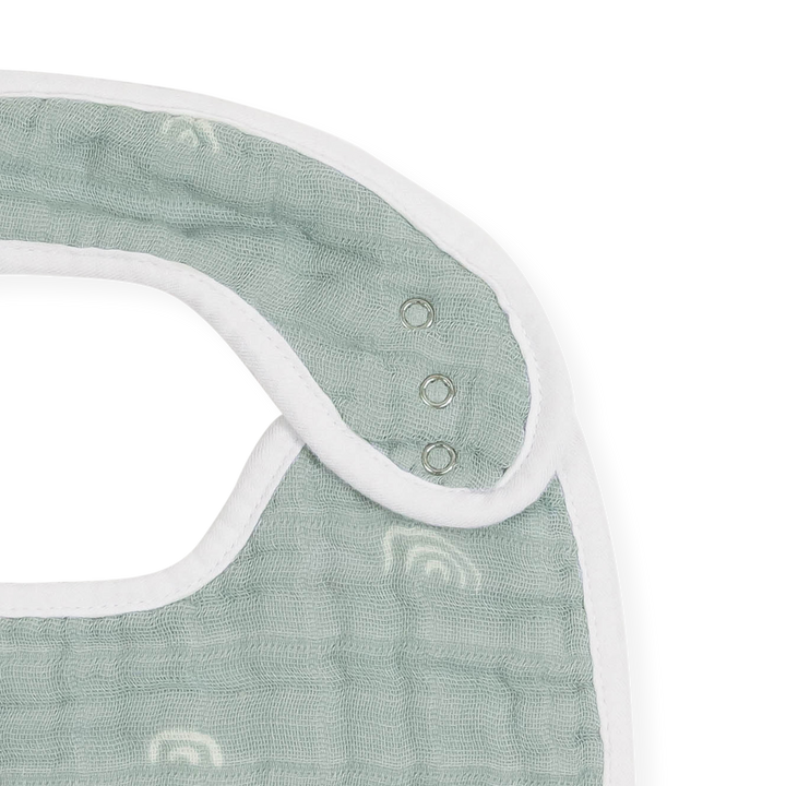 Little Unicorn Cotton Muslin Classic Bib 3 Pack - Party Animals hanging view showing adjustable snaps, perfect bib baby option.