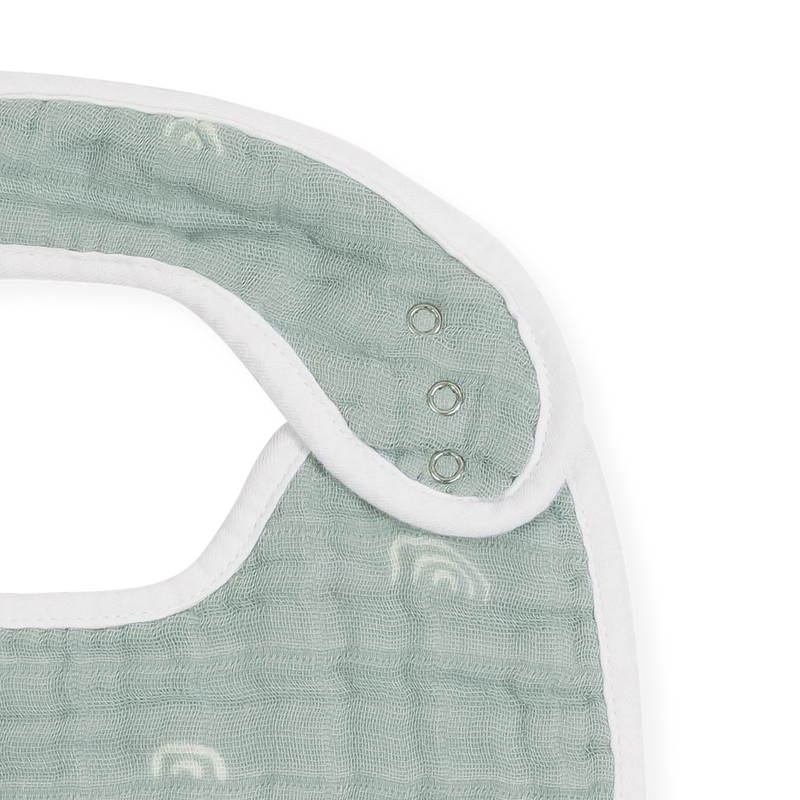 Little Unicorn Cotton Muslin Classic Bib 3 Pack - Party Animals hanging view showing adjustable snaps, perfect bib baby option.