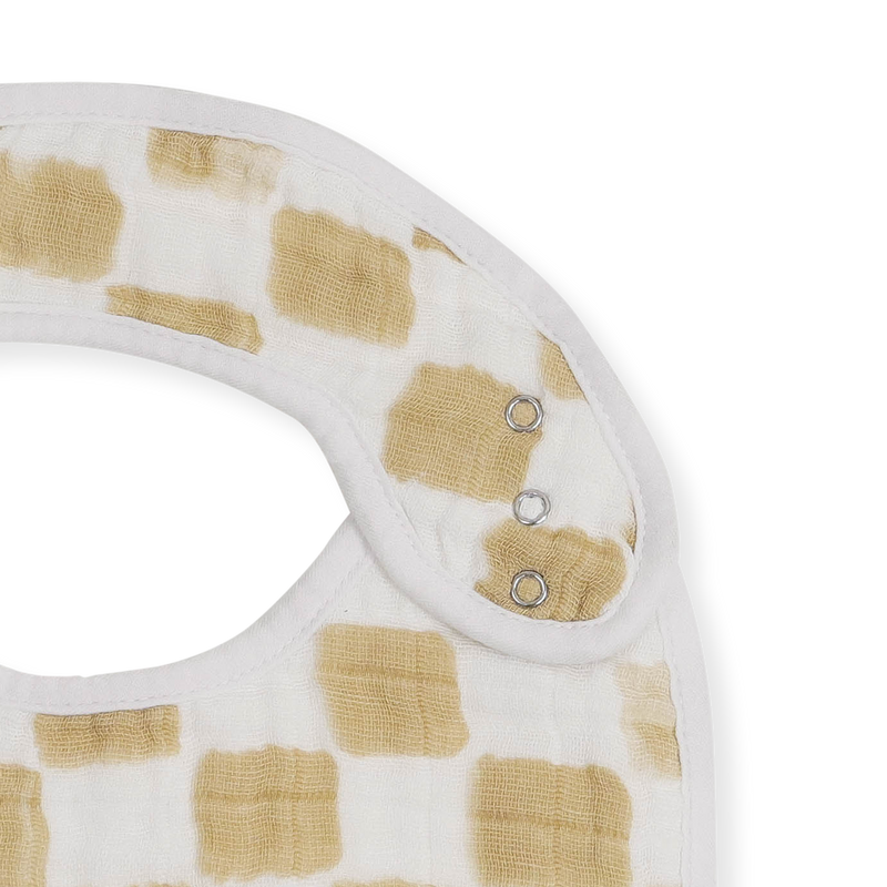 Little Unicorn Cotton Muslin Classic Bib 3 Pack - Adobe Checker shown flat, modern neutral design ideal for baby boy bibs.