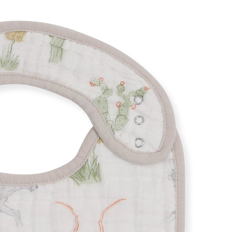 Little Unicorn Cotton Muslin Classic Bib 3 Pack - Adobe Checker hanging view showing soft muslin fabric, best baby bibs for comfort.