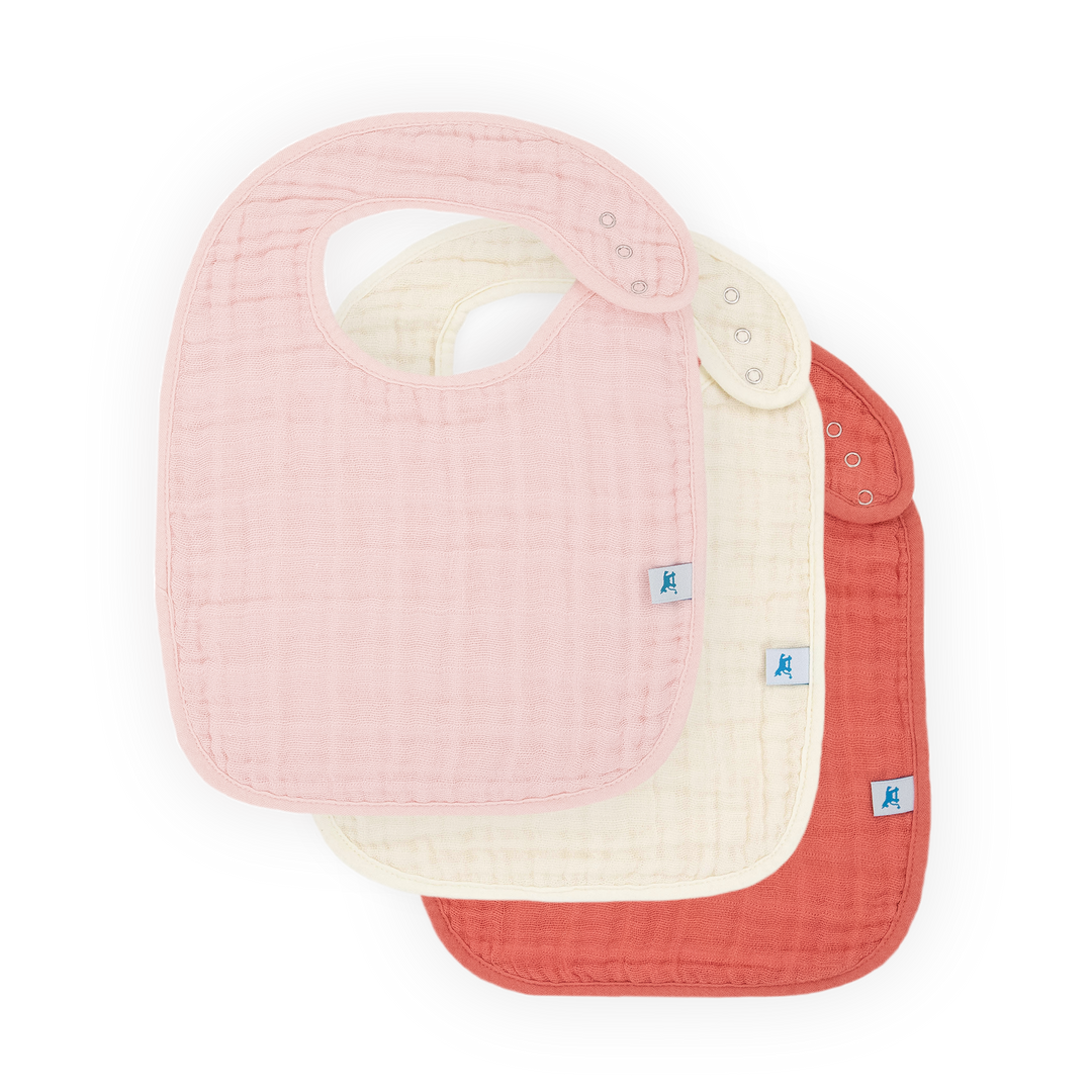 Little Unicorn Cotton Muslin Classic Bib 3 Pack - Light Pink, soft and absorbent baby bibs for everyday use