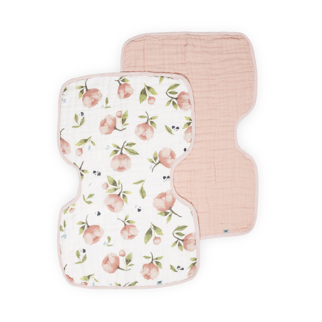 Little Unicorn Organic Cotton Muslin Burp Cloth 2 Pack - Watercolor Floret + Rosie, soft muslin burp cloths for babies