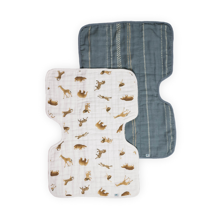 Soft Little Unicorn Organic Cotton Muslin Burp Cloth 2 Pack - Animal Crackers + Stillwater Stitch, ideal burp cloth for baby care.