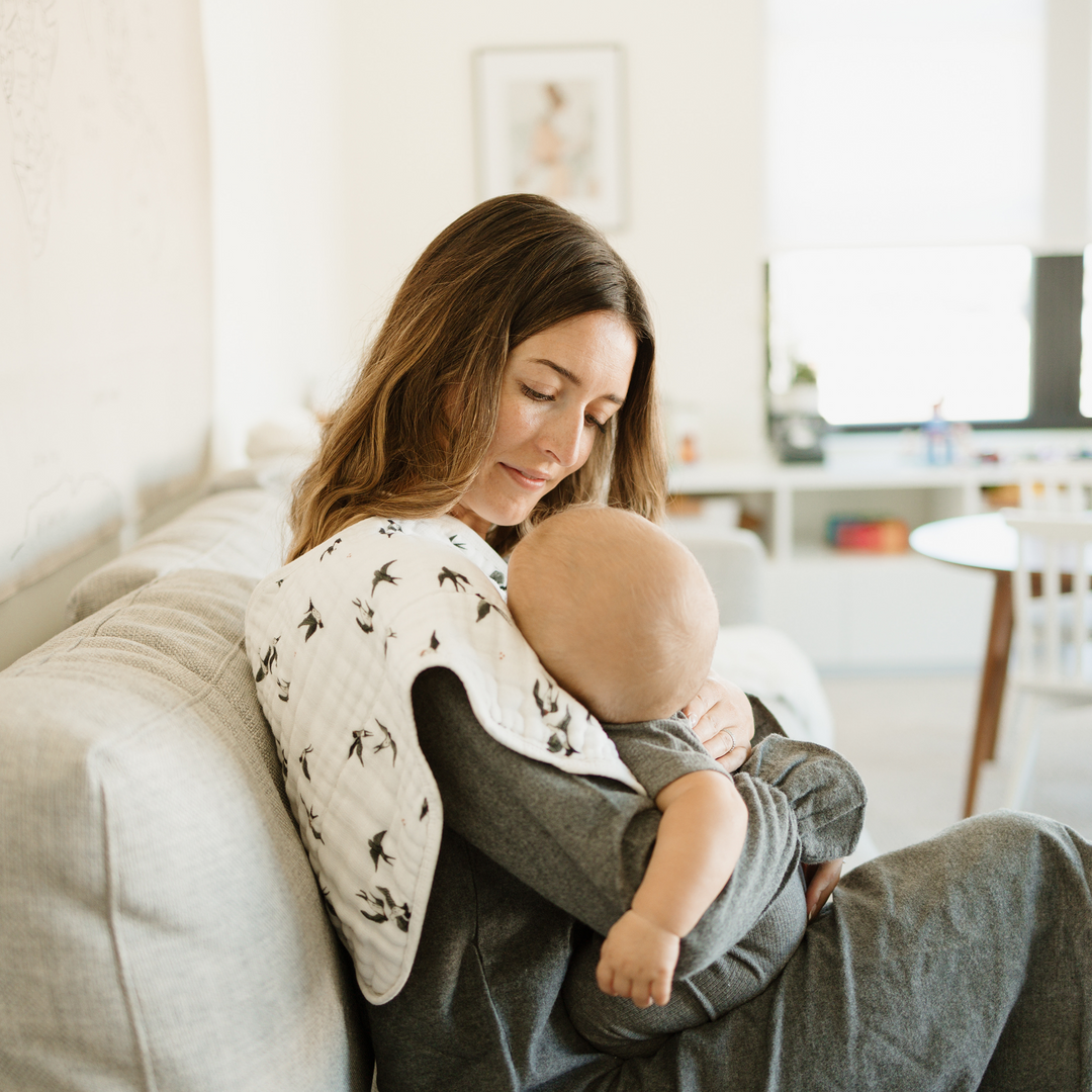 Little Unicorn Organic Cotton Muslin Burp Cloth 2 Pack - Swallows + Wheat, best burp cloths for feeding time.
