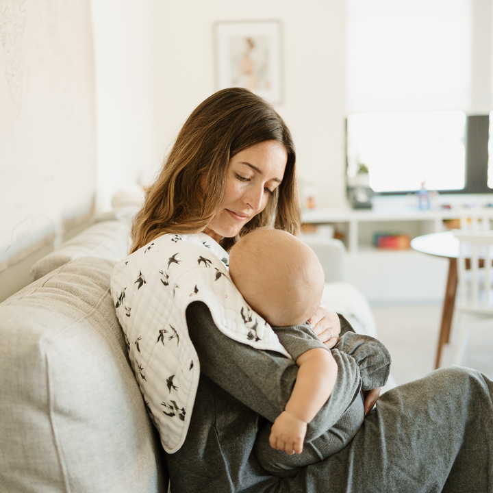 Little Unicorn Organic Cotton Muslin Burp Cloth 2 Pack - Swallows + Wheat, best burp cloths for feeding time.